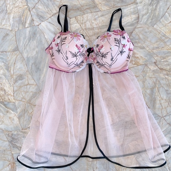 34C Victoria’s Secret Babydoll Slip Beautiful Flowers - Picture 5 of 8